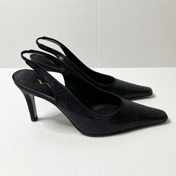 Nina Women's Taren Heels Size 8.5M Black Crystal Sling Backs Pointed Toe w/ Box - Picture 3 of 10